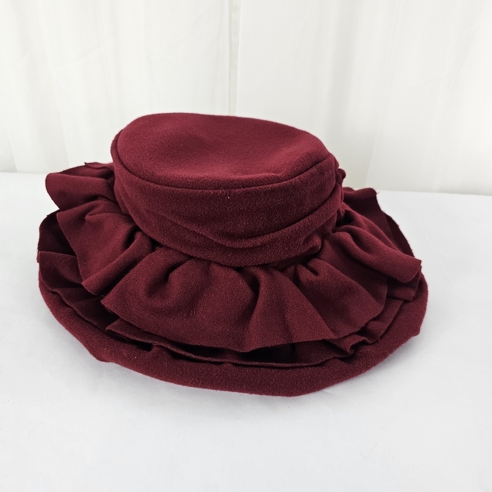 Georgia Hughes New York Handmade maroon / deep burgundy ruffled fancy hat